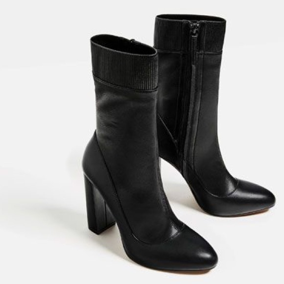 ZARA HIGH HEEL BLACK STRETCH ANKLE/CALF BOOT - Picture 2 of 7